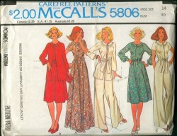 5806 McCalls YOKE PULLOVER DRESS, ZIPPY JUMPSUIT, JACKET PATTERN 24 46''B